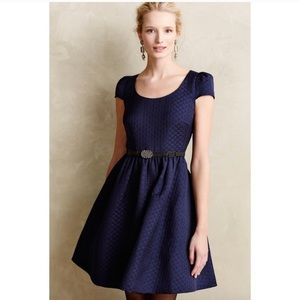 Anthropologie Navy Cap Sleeve Pinon Dress